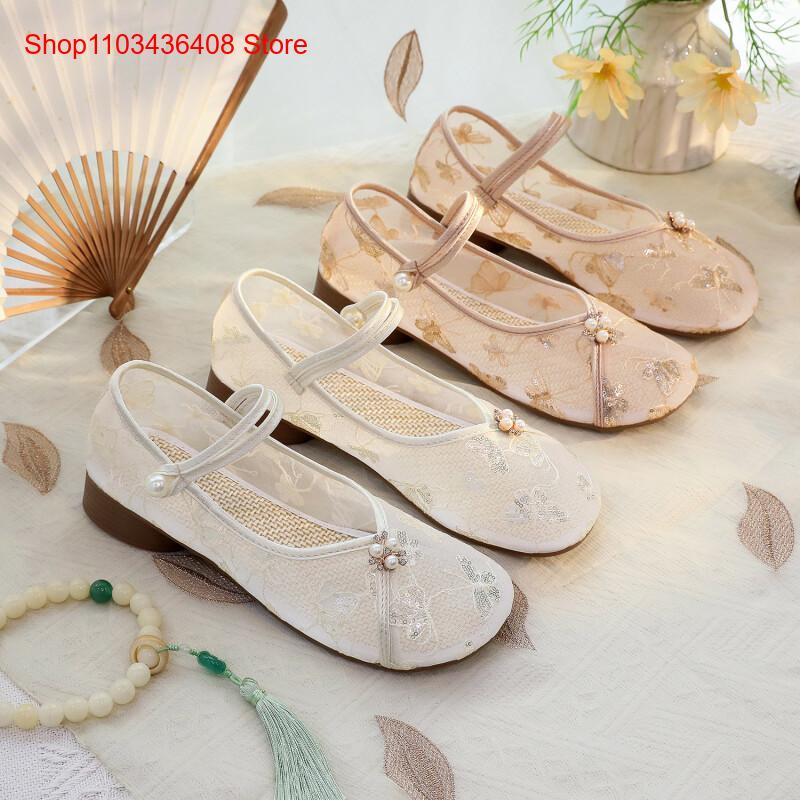 Embroidery Shoes - Новые сетчатые туфли на низком каблуке