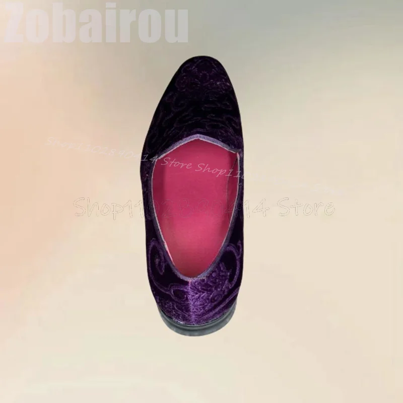 Embroidery On Leather - Мужские туфли-лоферы из замши с фиолетовой