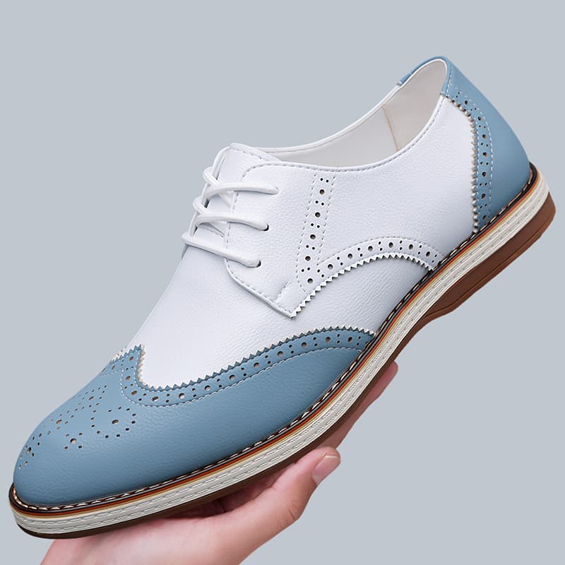 Embroidery White - Мужские белые и синие двухцветные туфли-оксфорды