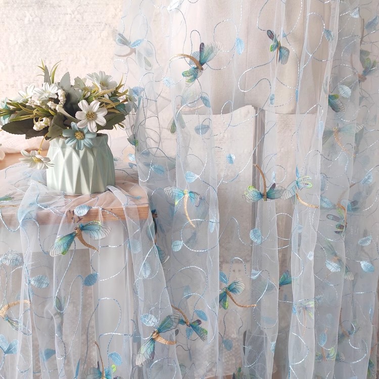Embroidery Wedding - 1 ярд сине-розовая сетчатая ткань, трехмерная