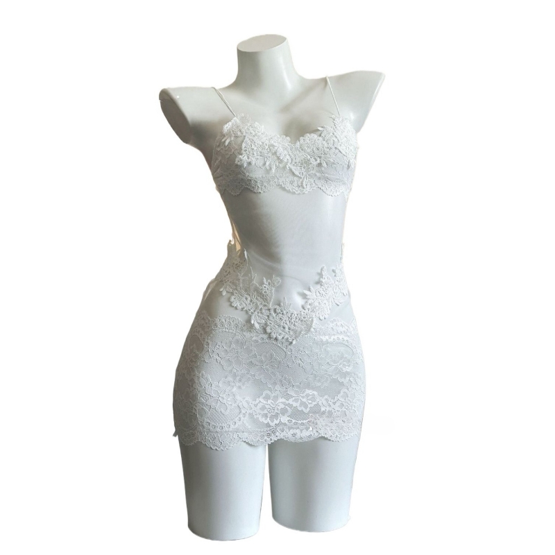 Embroidery Outfit - Сексуальное кружевное платье без бретелек с