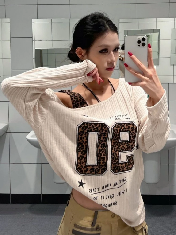 Женская футболка Y2K с леопард – обзор и цена Embroidery Fashion